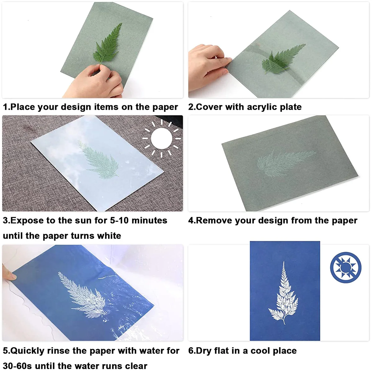 80/24pc Cyanotype Paper Silhouette Painting Nature Printed Paper for Kid Craft Class DIY Art Crafts Sun Print Paper Easy Drawing