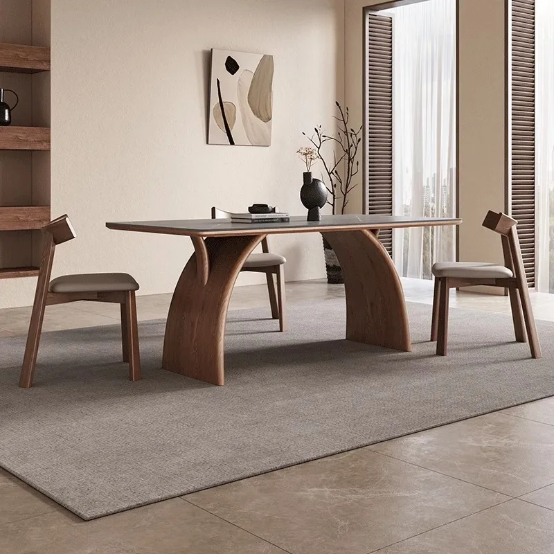 Slate dining table for small household retro solid wood high-end rectangular dining table and chairs