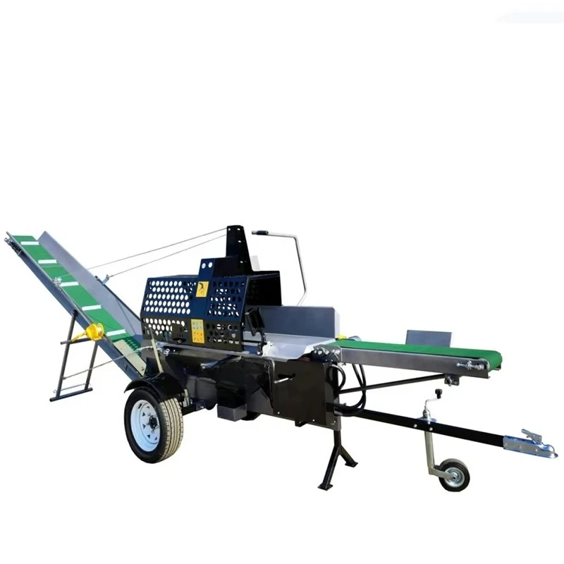 YG Rheinland CE Approved 20ton Gas Motor Firewood Cutting Machine Wood Processor with Chain Log Lifter for Sale Wood Splitter