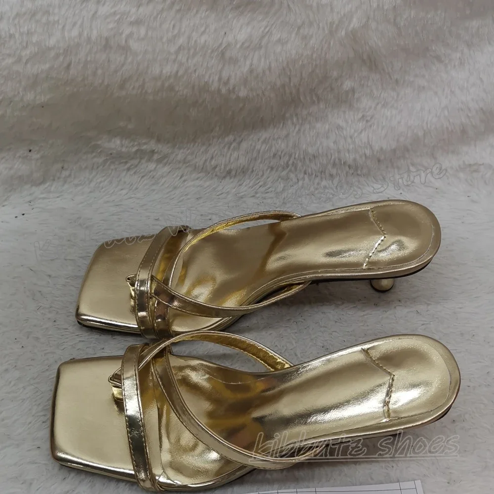 Metallic Leather Mule Slipper Sandals Square Toe Thin Heels Solid Color Cross Strap Slip-On Fashion Elegant Sexy Women Shoes New