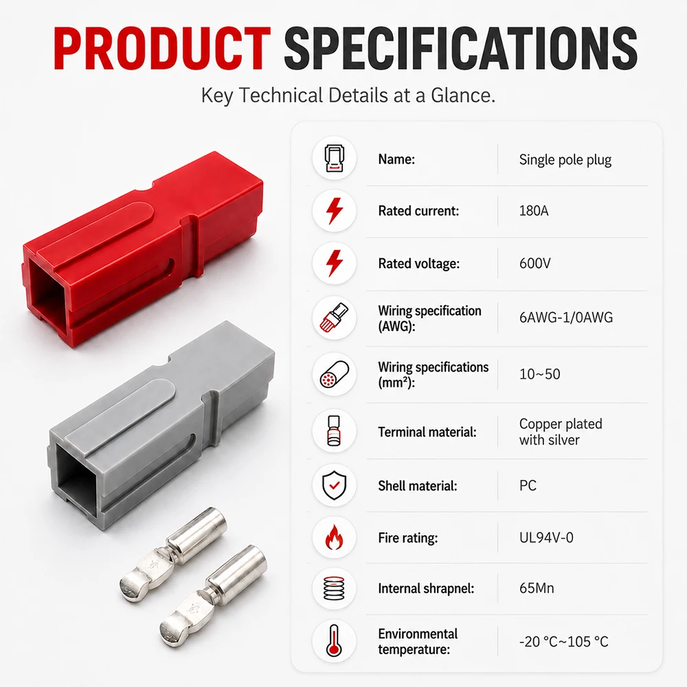2/4/10PCS 180A 600V Single Pole PP High Current Battery Quick Connector Plug Forklift Battery Charging Plug