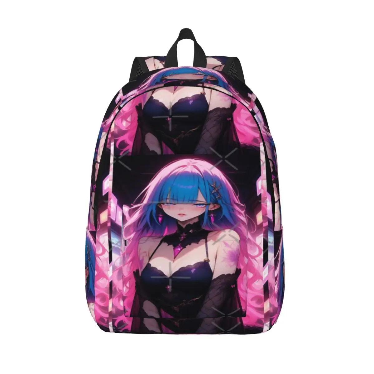 

Красивая девушка в стиле аниме с синими и розовыми волосами. Простой и стильный рюкзак. Холщовый рюкзак. Рюкзаки для женщин.