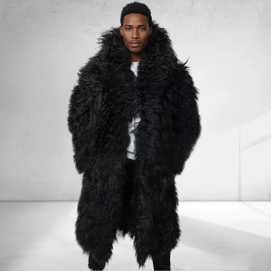 Men's Natural Sheepskin Coat Men Fur Coat Extra Long Full Skin Real Fur Jackets Luxury Mongolian Fur Coats