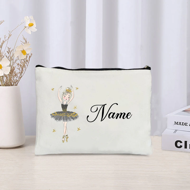 Cute Cartoon Makeup Bag Travel Cosmetic Organizer Custom Name Side Bag for Ladies Gift Eco Canvas Purse Women Trendy Handbag