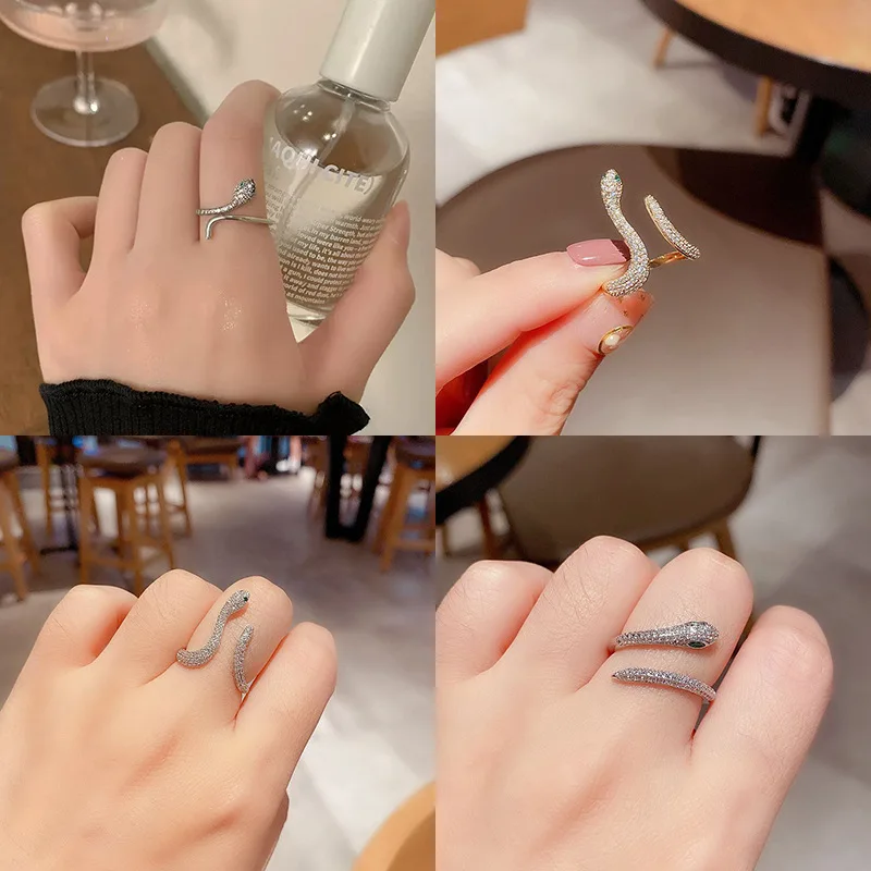 VENTFILLE 925 Sterling Silver Diamond Studded Snake Ring For Women Gift Zodiac Year Irregular Trendy Jewelry Dropshipping