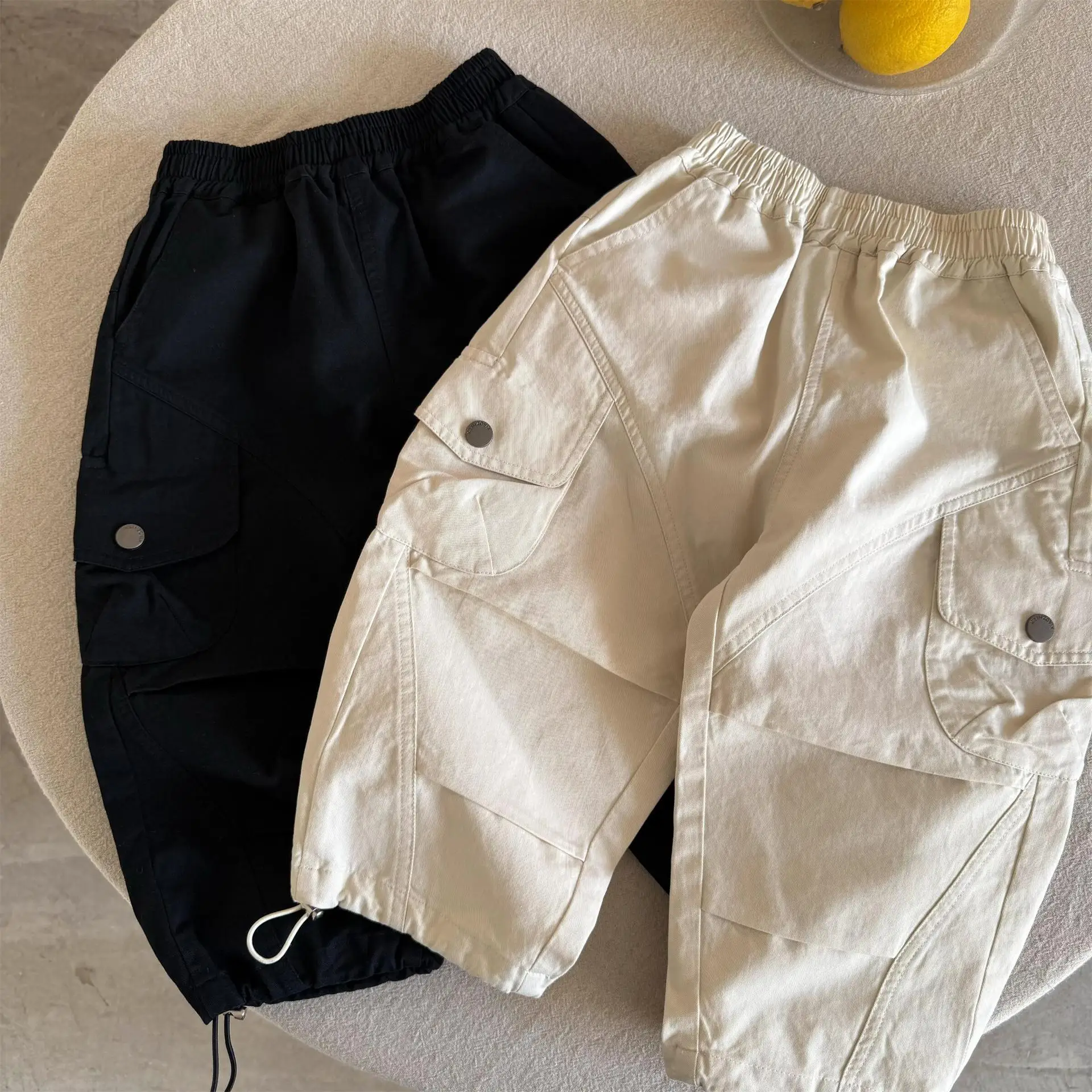 Children Clothes Kids Casual Solid Color Pants 2025 Spring New Boys and Girls Pocket Overalls Baby Fashion Drawstring Pants