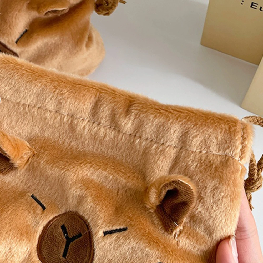 New Cute Capybara Plush Storage Bag Large Capacity Capybara Cosmetic Pouch Cartoon  Portable Drawstring Storage Pouch Gifts