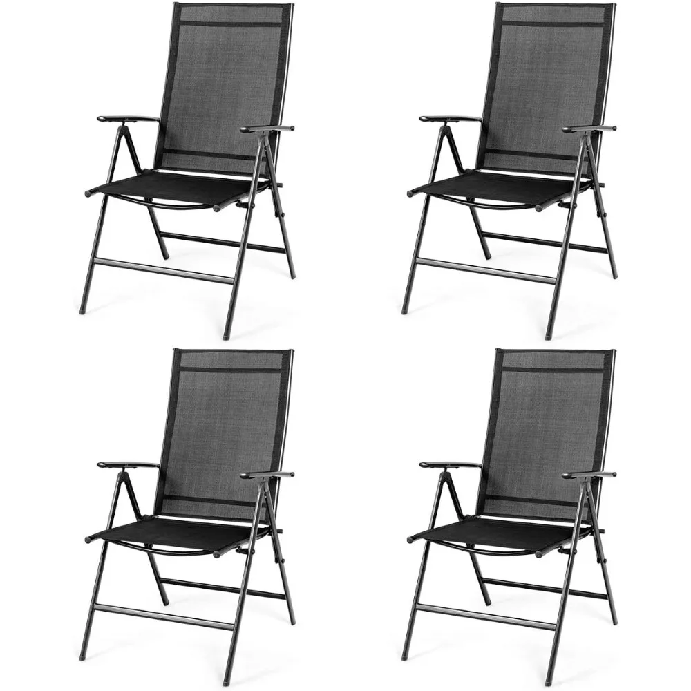 

Set of 4 Patio Dining Chairs, Folding Outdoor Chairs, Portable Camping Chairs with Breathable Fabric, Foldable Chairs with Armr