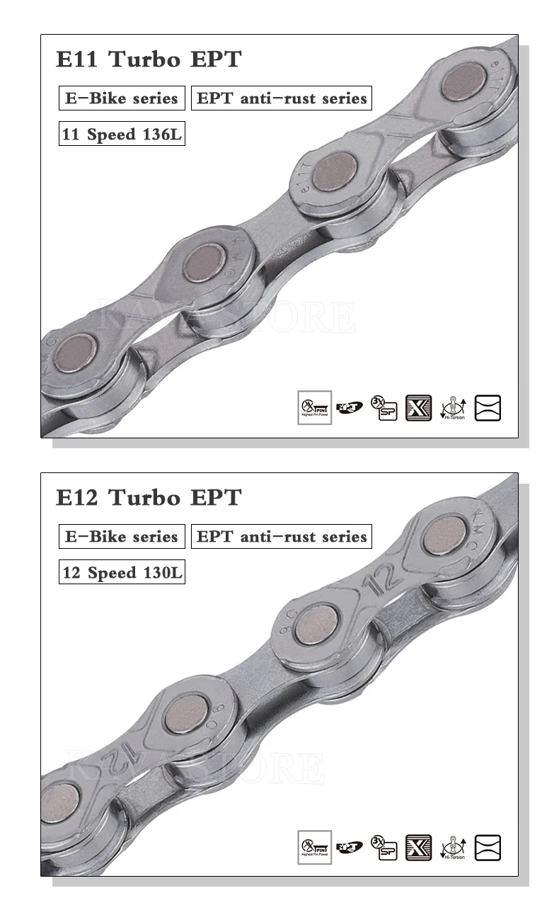 KMC E-BiKE E8 E9 E10 E11 E12 Kette 8, 9, 10, 11, 12 Gänge, 136 Glieder, rostfrei, elektrisches Sportfahrrad, eBike-Ketten, Original – Detail 4