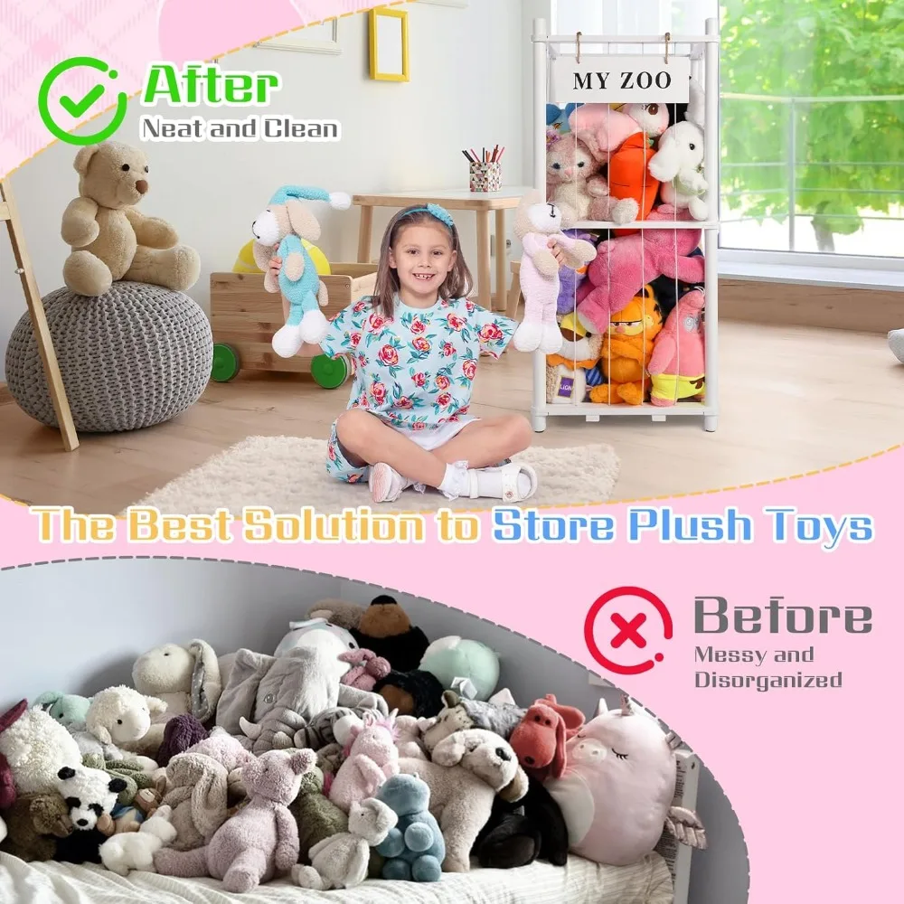 منظم حيوانات الغابات: رف خشبي موفر للمساحة لألعاب الأطفال المحشوة