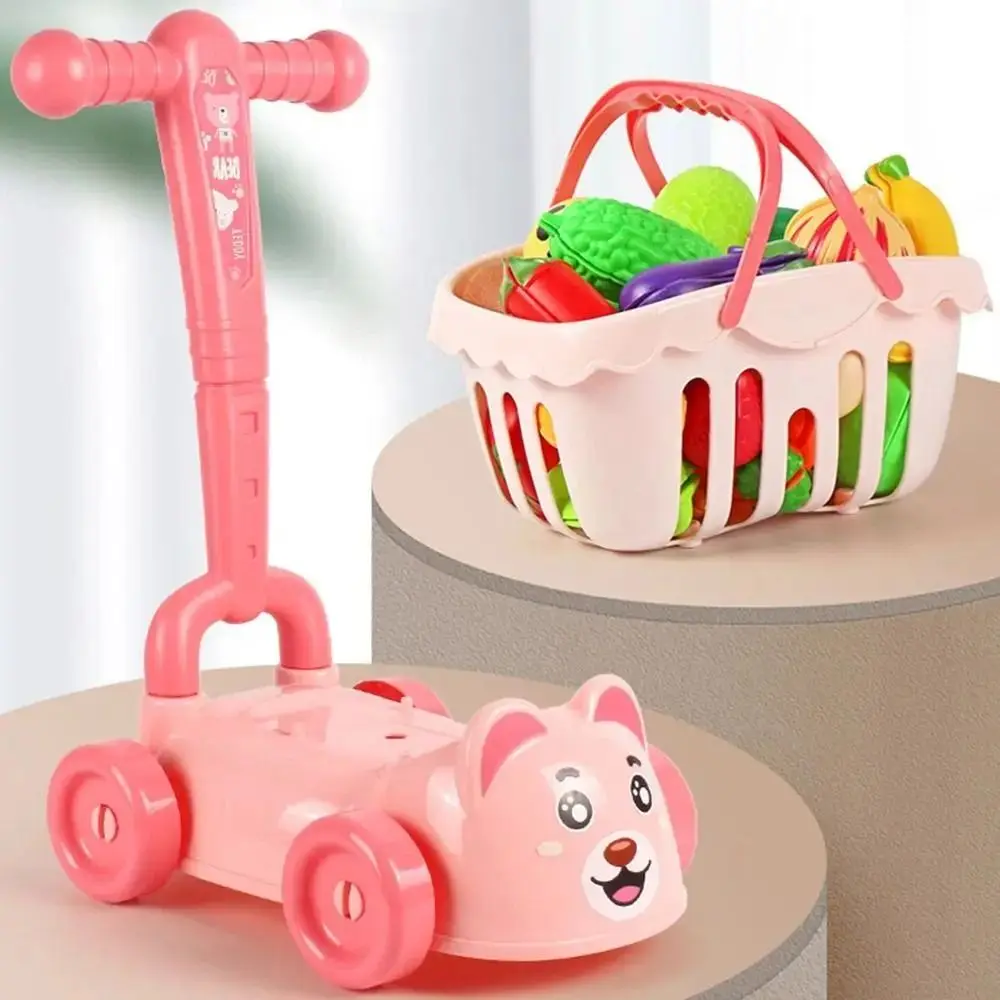 Conjunto de Brinquedos Carrinho de Compras Multicolorido 25 Peças/Conjunto 1 Carrinho de Supermercado Brinquedo de Simulação de Carrinho de Compras com Recipiente de Armazenamento para Crianças Brincarem de Faz de Conta