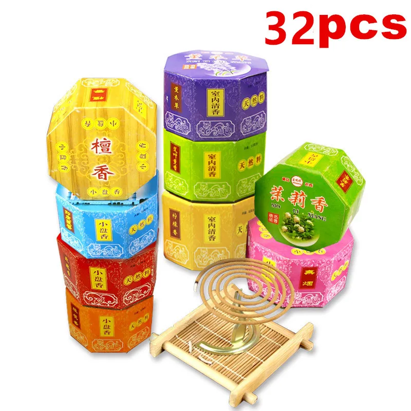 32 Coils/Box Natural Coil Incense Sandalwood Incense Home Aromatherapy Fragrance Spice Antiseptic Outdoor Mosquito Repellent