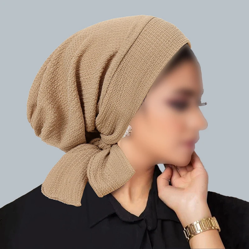 

Ramadan Chemo Crinkle Turban Hats Long Tail Head Wraps Hijab Turban Muslim Hats Breathable Chemo Cap for Women Girls Headscarf