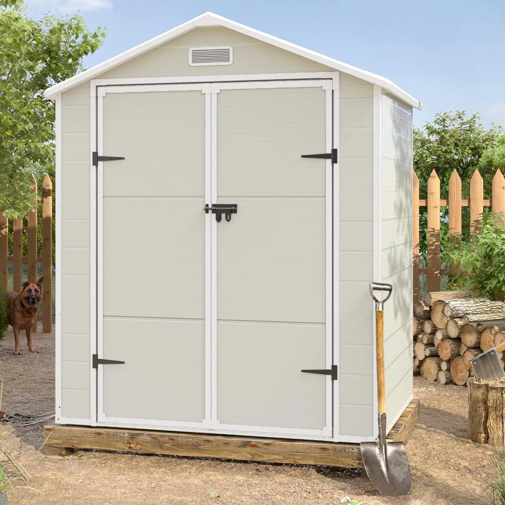 

Outdoor Storage Shed 6x4.5 FT, Resin Outside Sheds & Outdoor Storage Plastic with Lockable Door for Backyard, Lawn, Patio