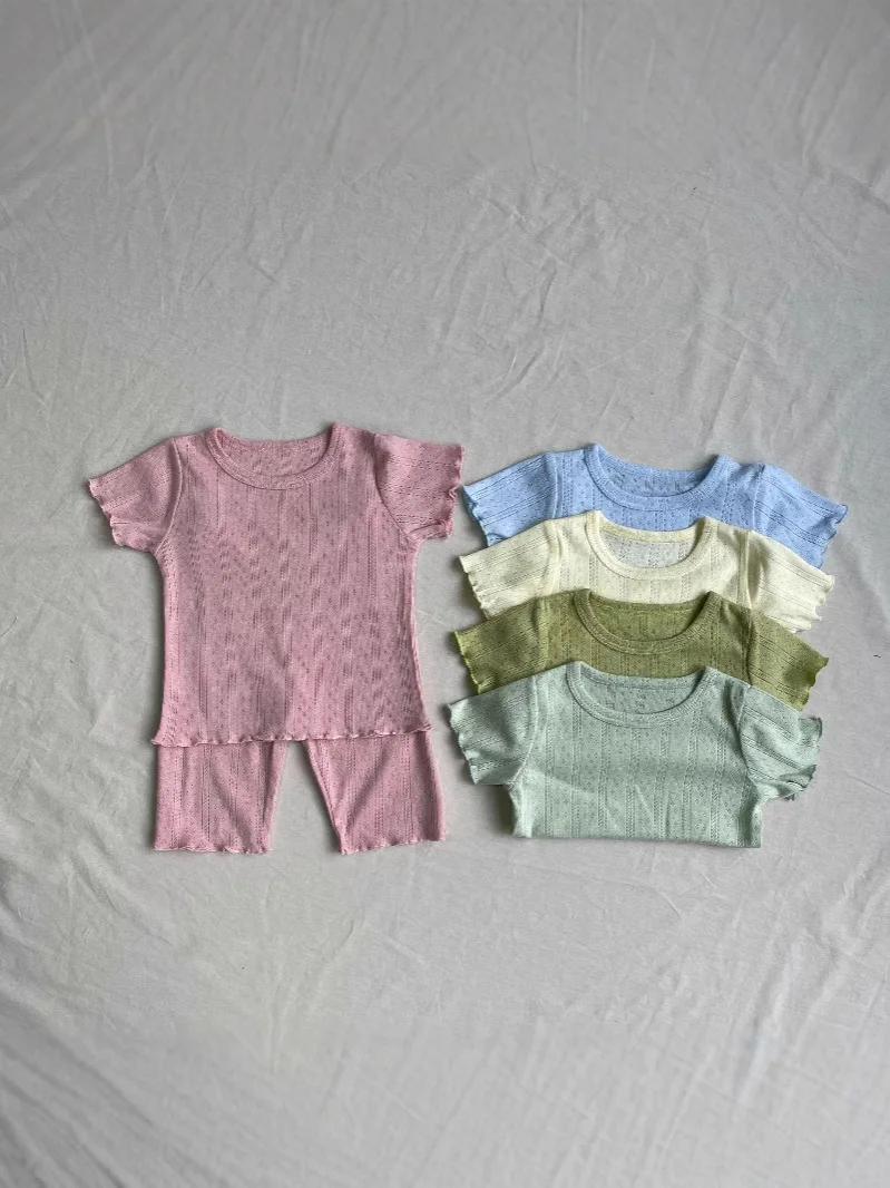 Toddler Boy Girl Solid Breathable T Shirts + Shorts 2pcs Suit Infant Outfits 2025 Summer New Baby Short Sleeve Home Clothes Set