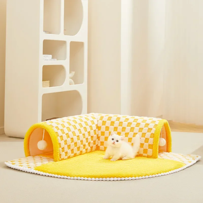 Nido de túnel para gatos, cama lavable extraíble, cálida, casa cerrada, esterilla de otoño e invierno, accesorios de suministros para mascotas