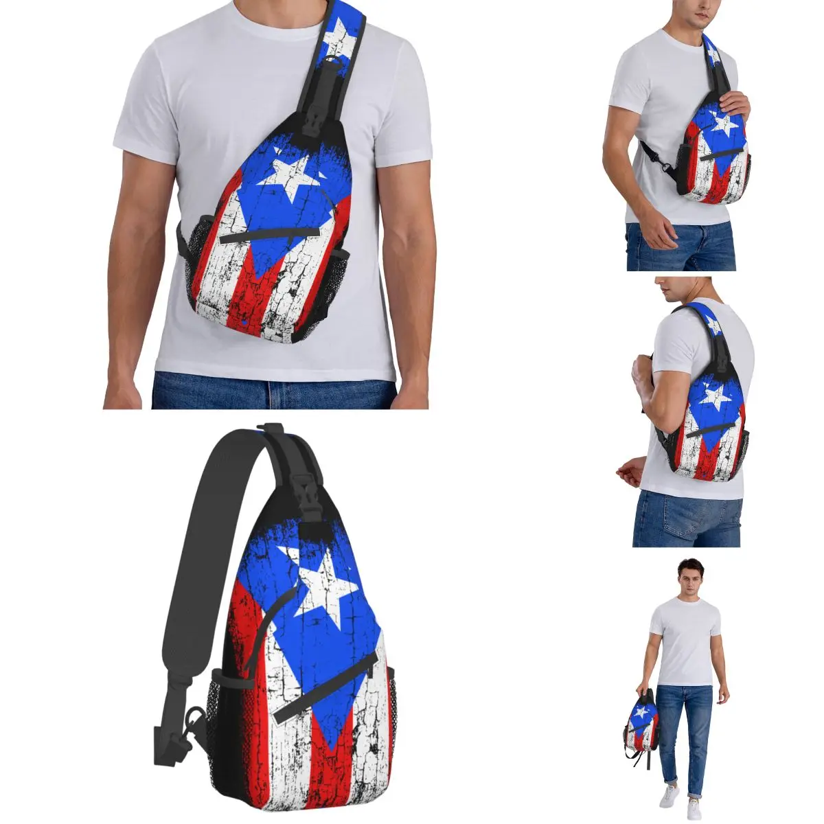 Vintage Puerto Rico Flagge Cross body Schulter taschen lässige Brusttasche Rica Stolz Schulter Rucksack Tages rucksack für Wandern Reises port