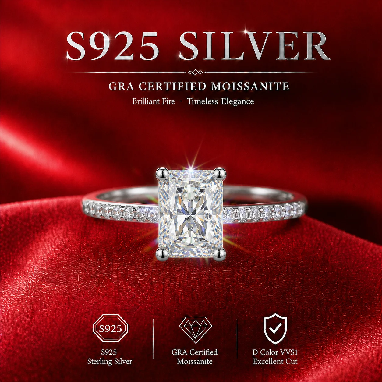 Adjustable 18K Gold Emerald Ring with Moissanite Gemstone S925 Sterling Silver Diamond Tester Approved Women's Sparkling Ring view 3