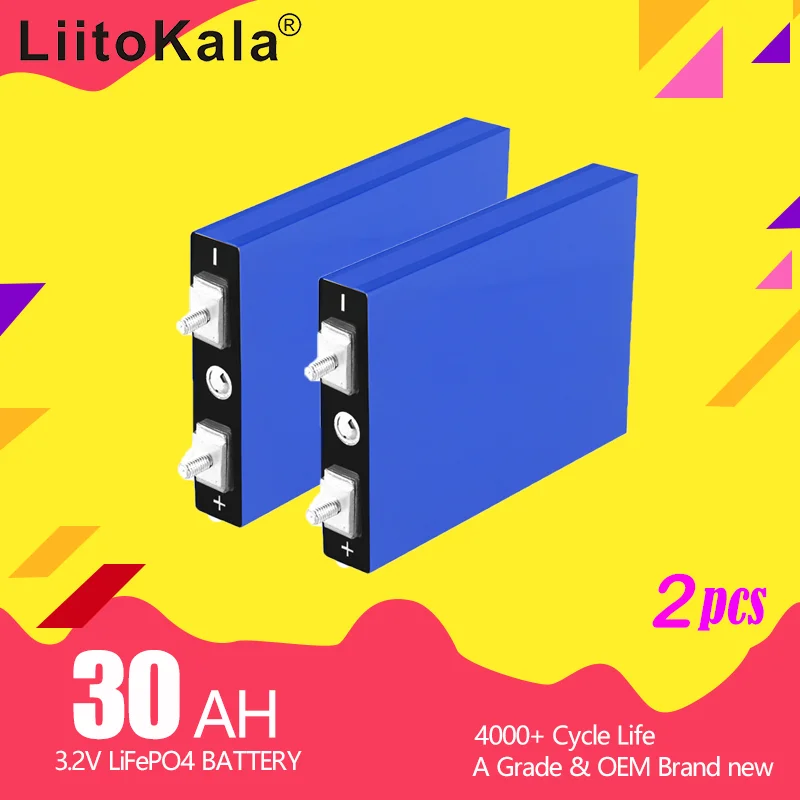 2PCS LiitoKala 3.2V 30Ah Lifepo4 Battery 4S 12.8V 30ah Lithium Iron Phosphate Battery Pack, Solar Motorcycle Electric Vehicle