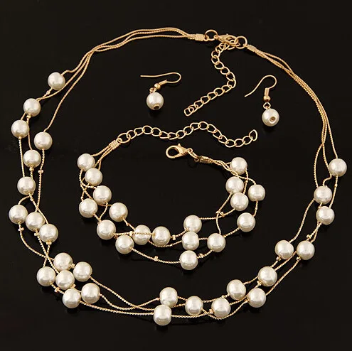 Classic luxury  design Pearl necklace Bracelet jewelry set for women  Elegant Party Fashion