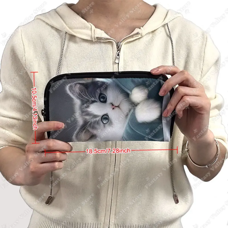 Cute Cat Print Long Wallet Felinae/Siamese Cat Women Purse Key Money Bag Credit Card Earphone Phone Holder Jewelry Organizer