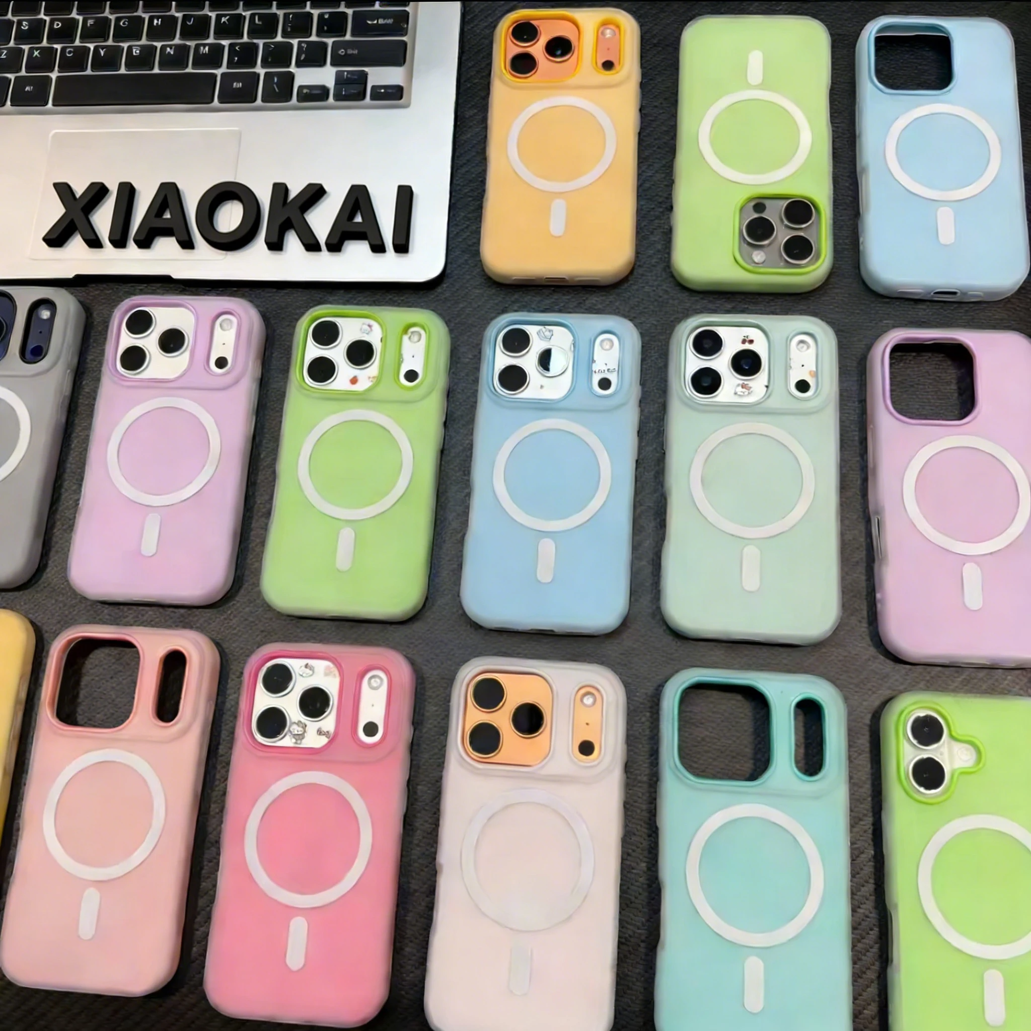 Doce cor 2 em 1 para magsafe caso para iphone 17 pro max 16 15 14 13 12 11 pro ímã de ar carregador sem fio capa fosca funda