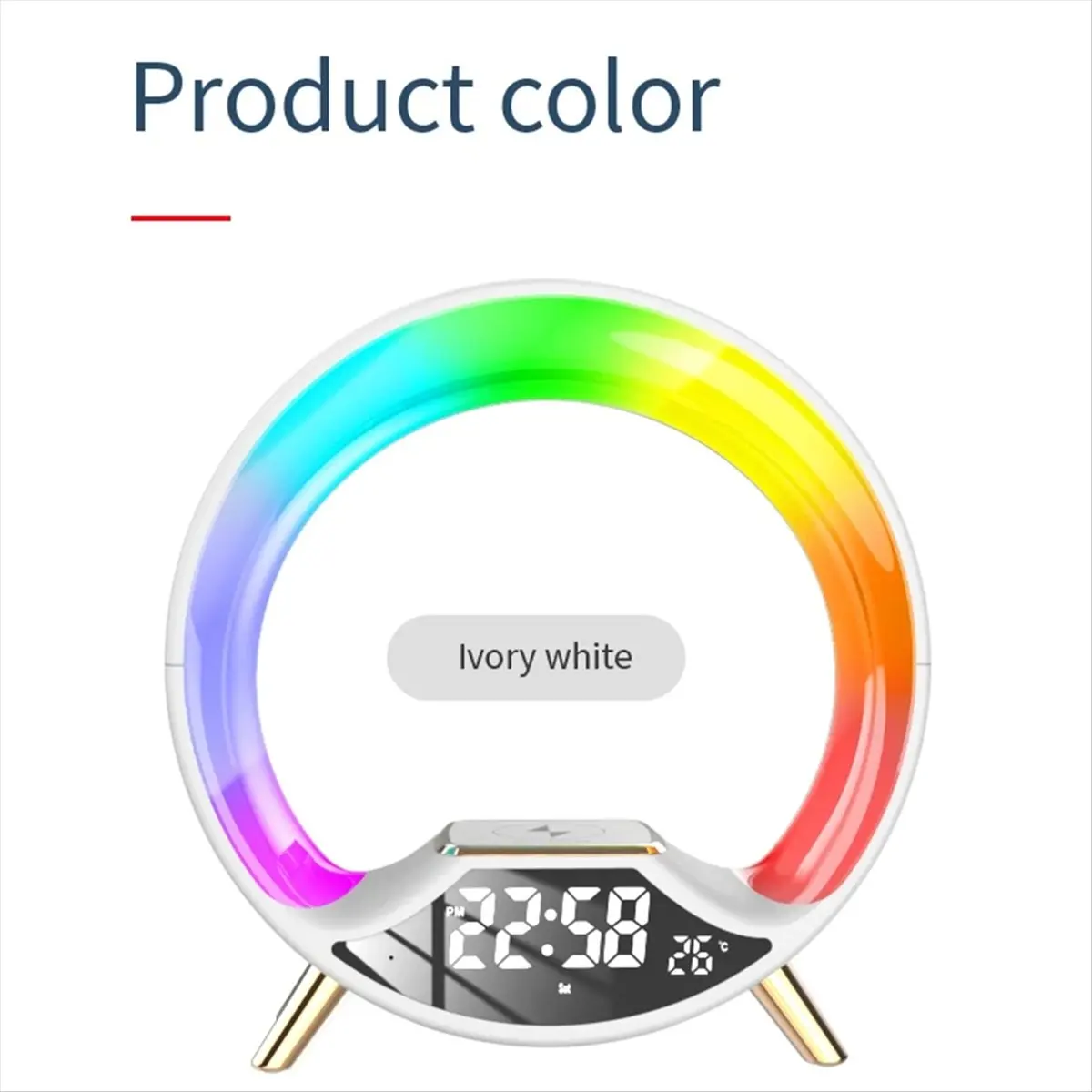 3 in 1 Multi-Function Night Light with Wireless Charging Bluetooth Speaker Smart Alarm Clock Atmosphere Light(B)EU Plug