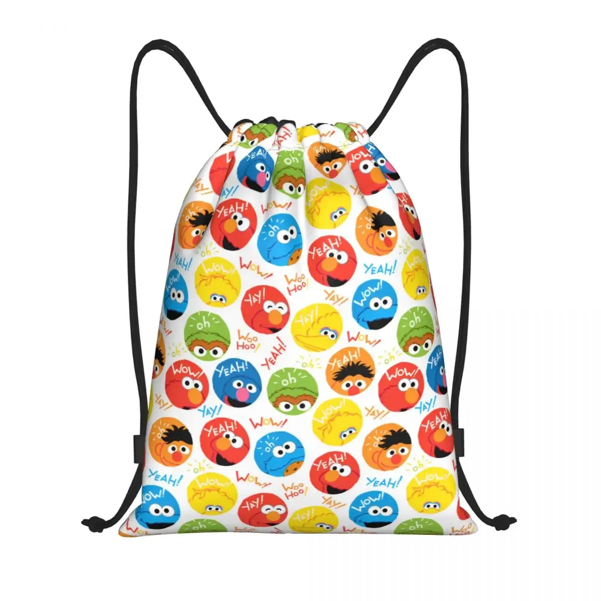 Sesames Streets Cookies Monsters Cartoon Drawstring Backpack Sports Gym Sackpack Water Resistant String Bags for Running