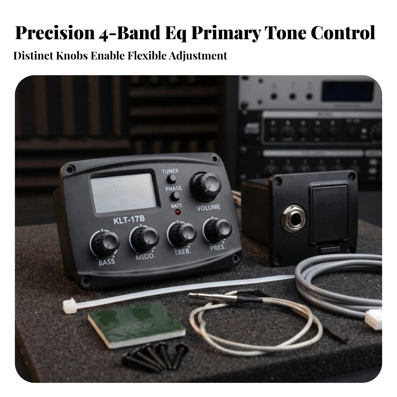 Acoustic Guitar Pickup System Side-Mount Acoustic Guitar Preamp Pickup 4-Band Low-Profile for Stage Performance, Home Recording
