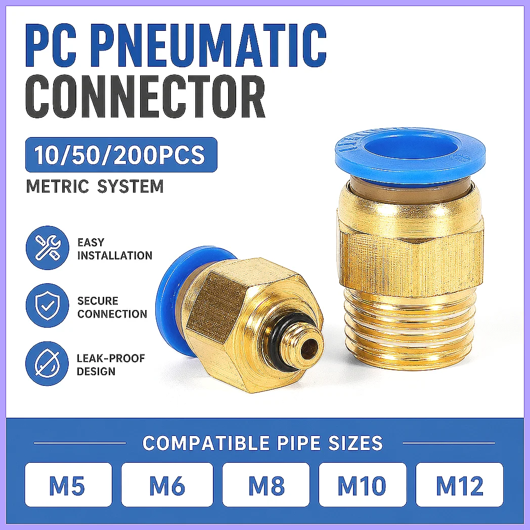 PC Air Pneumatic Fitting Quick Connector PC4-M5 4mm 6mm 8mm 10mm 12mm Male Thread 1/8 1/4 3/8 1/2 Compressed Air Hose Tube Pi