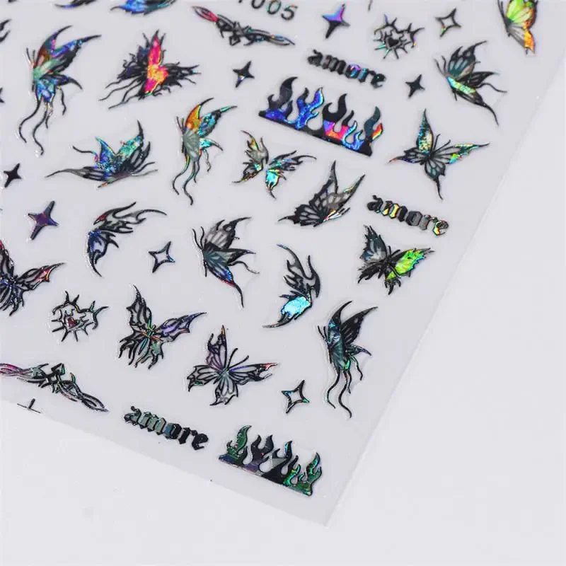 ใช้งานง่ายเลเซอร์เล็บสติกเกอร์ตกแต่งเล็บสติกเกอร์เล็บการออกแบบที่ไม่ซ้ํากัน Astral เล็บรูปลอกผีเสื้อ