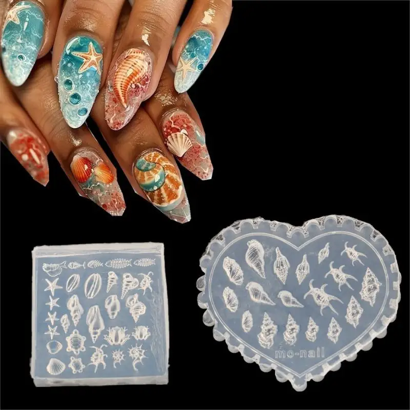 Molde 3D de silicona para decoración de uñas, plantillas de diseño de concha DIY, molde para uñas, joyería artesanal, herramienta de molde transparente para uñas