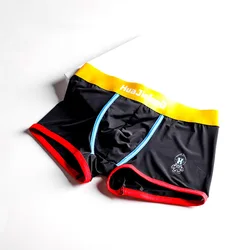 Short boxer jovem com bolsa convexa para homens, roupa íntima esportiva, estampa respirável, calça Aro de ascensão média, moda