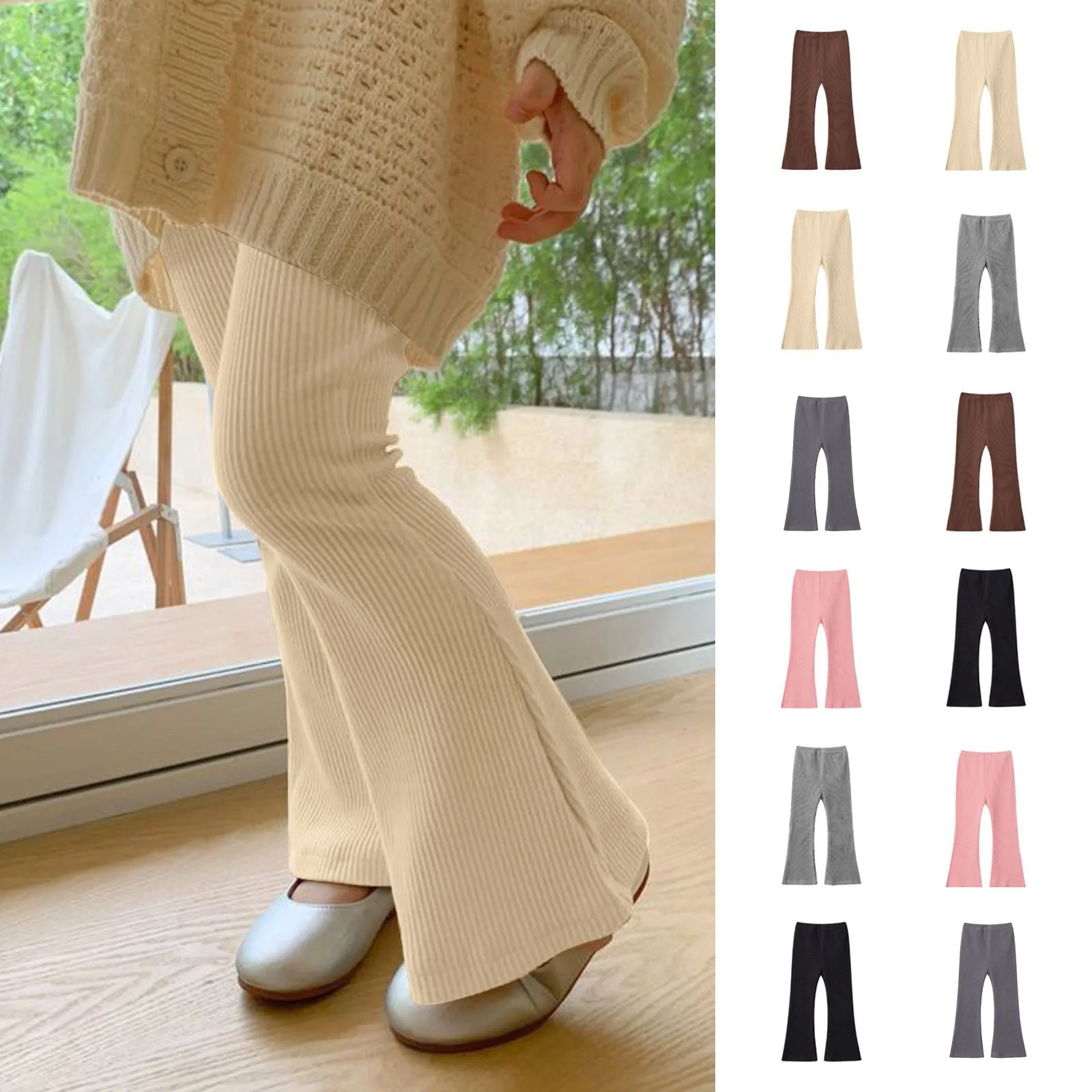 Girls Flare Leggings Cotton Flare Pants For Girls High Waisted Boot Cut Yoga Pants Kids Bell Bottoms Leggings