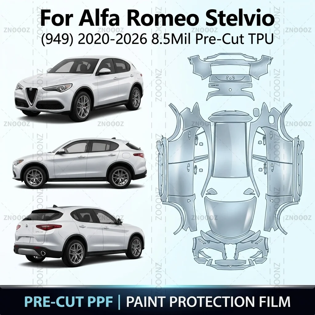 For Alfa Romeo Stelvio (949) 2020-2026 8.5Mil Pre-Cut TPU PPF Kit Self Healing High Full Vehicle Glossy Clear Matte Black