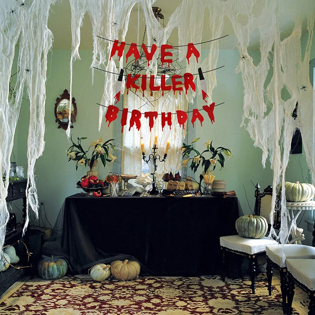 

Blood Knife Banner Crime Scene Decorations Halloween Decorate Party Red Indoor Office