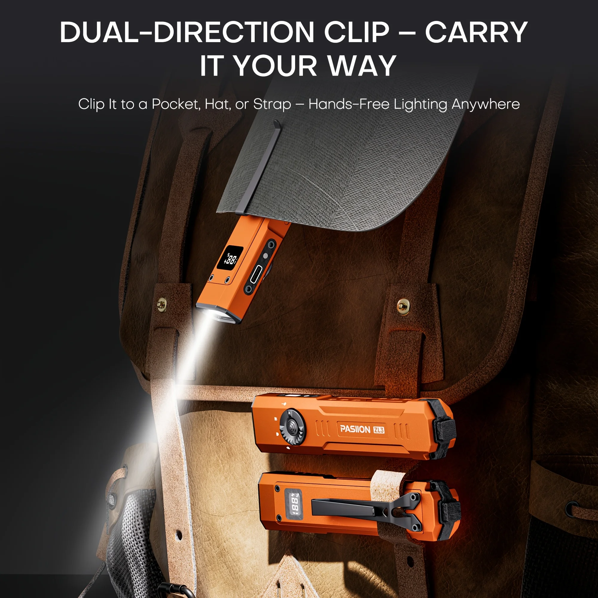Rechargeable Flat EDC Flashlight with UV Light, Dual Switch, Digital Display, Waterproof & Portable, for Outdoor, Home
