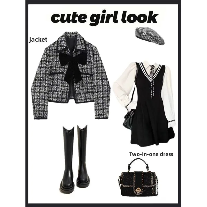 

Tea System Slimming Profional Skirt Set Women's Faion Autumn Winter Collection Small Size Friendly Ele Two-Piece Set