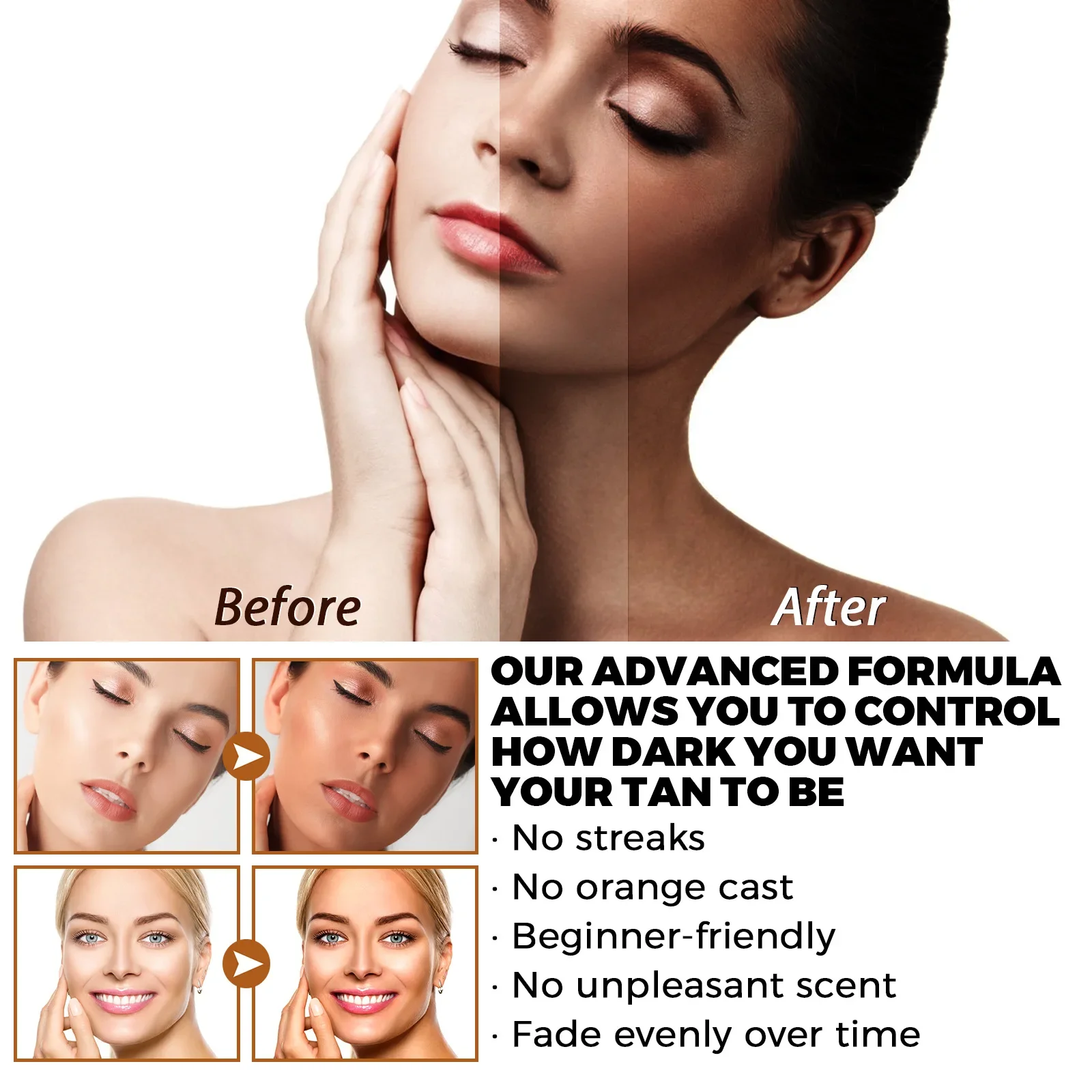 EELHOE Self Tanning Drops Sunless Skin Tanning Oil Liquid Dark Self Tanner Water Serum for Face Body Fake Indoor Tan Lotion 30ml