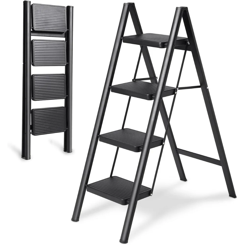 

Step Ladder 4 Step Folding, 330 Lbs Max Load 4 Step Ladder for Home, Multi-use Folding Step Stool for Kitchen Closet, Indoors/O