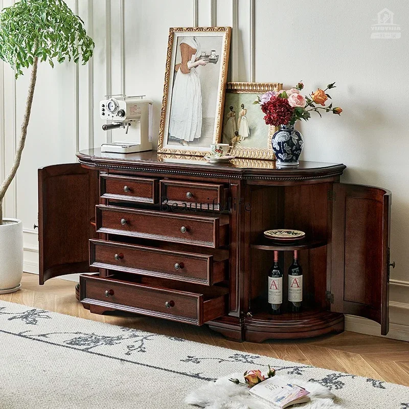 

Американский обеденный боковой шкаф из цельного дерева, золотой шелковый тиковый шкаф в стиле ретро, старая гостиная, входной шкаф для хранения