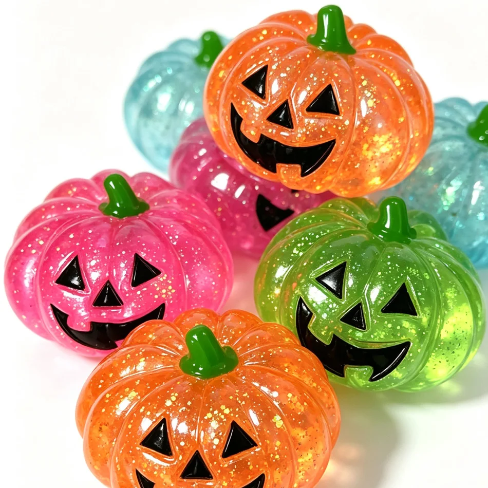2026 Halloween Maltose Squishy Sequins Glitter Pumpkin Squeeze Balls Anti-stress Slow Rebound Pinch Toy Halloween Party Favors