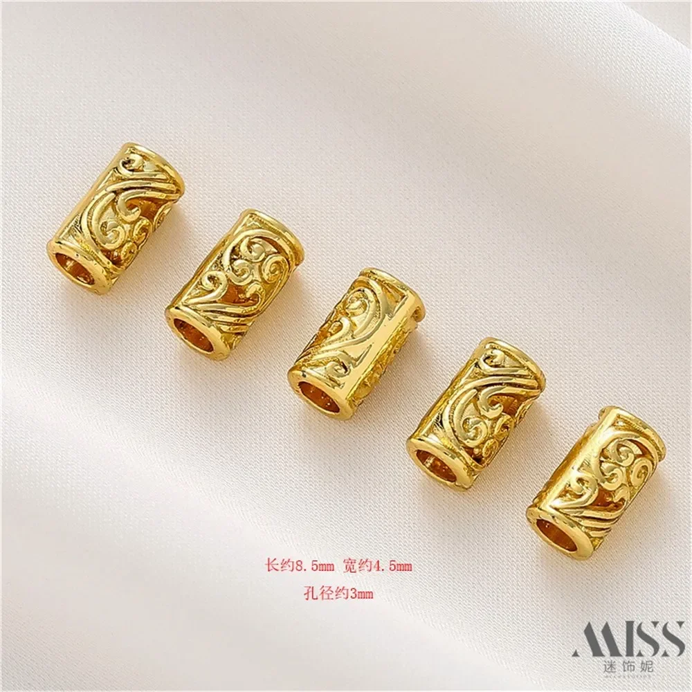 18K Sand Gold Hollow Round Long Cylindrical Beaded DIY Accessories Loose Beads Handmade Bracelets Necklaces Jewelry Materials