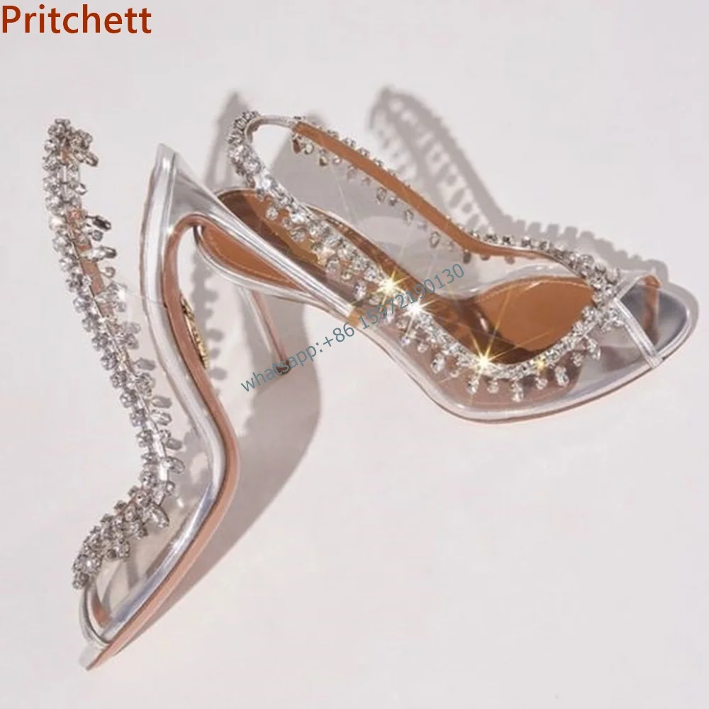 12-centymetrowe sandały z kryształowymi frędzlami w różnych kolorach Peep Toe Thin Heels Slip On Rhinestone Shoes Women Slingback Party Sexy Dress