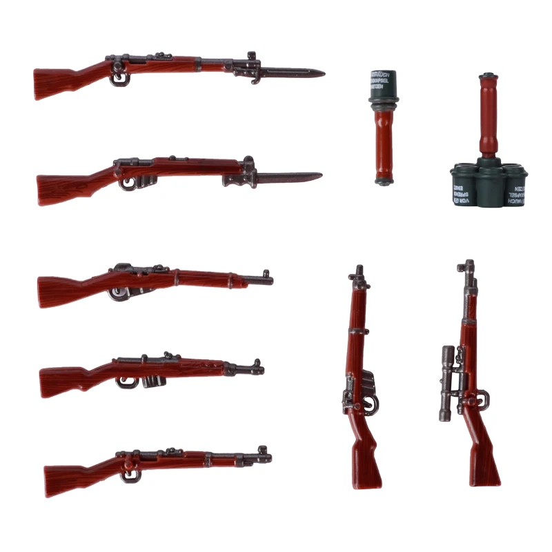 Blocos De Construção De Rifle De Grão De Madeira, Brinquedos De Partículas Pequenas, Equipamento Militar, Pistola De Carga, Acessórios Minifigura