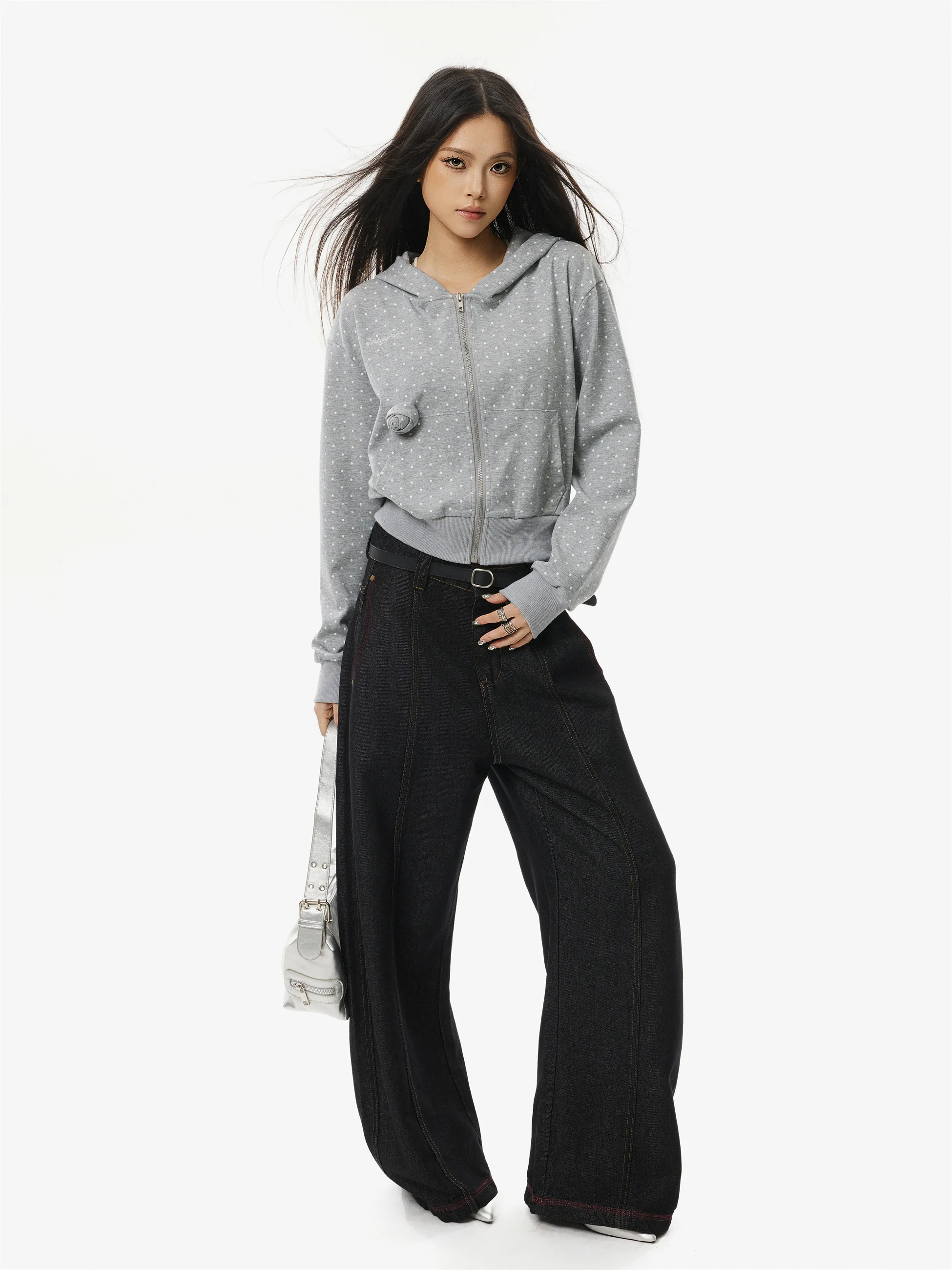 เสื้อฮู้ดลายจุดสไตล์อเมริกันย้อนยุค MTTEAT ทรงหลวม สบายๆ แฟชั่นสตรีท ผ้าคอตตอนผสมโพลีเอสเตอร์