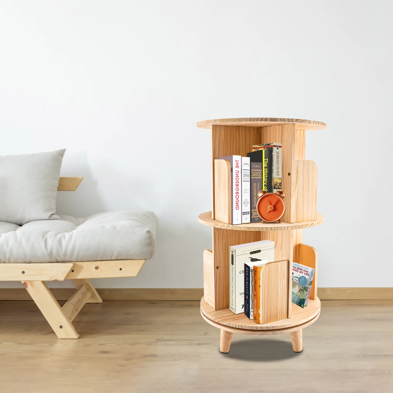 

Wood Rotating Bookshelf 360° Display Multi-Functional Bookshelf Organizer Floor Standing Bookcase Storage Rack for Kids&Adults