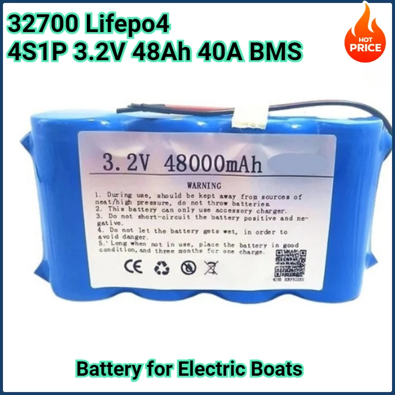 

32700 Lifepo4 Battery Pack 4S1P 3.2V 48Ah with 40A BMS for Electric Boats Drones Toy Cars Etc Uninterruptible Power Supply