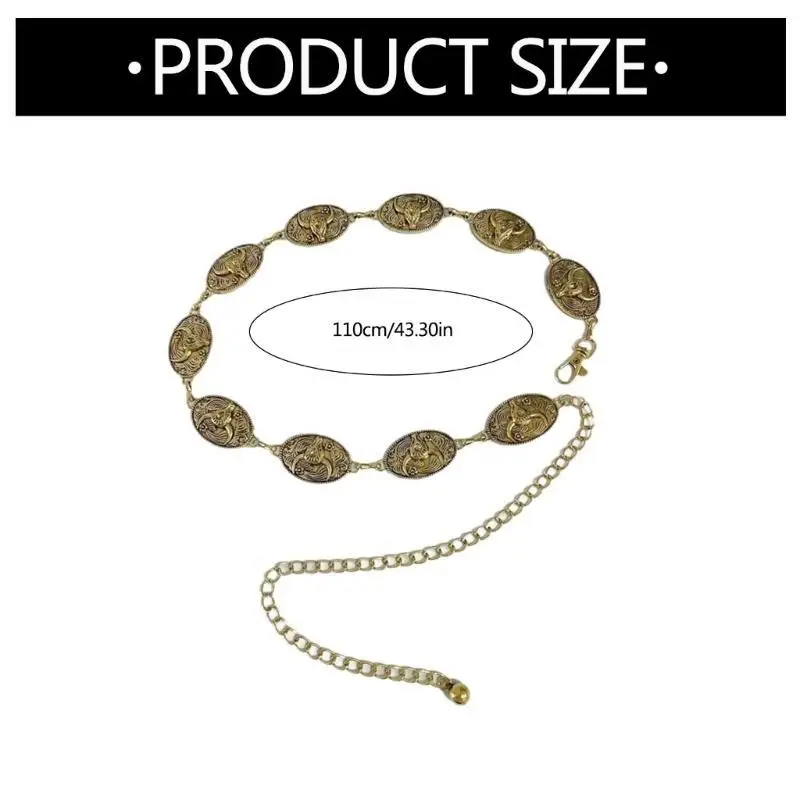 P9FE سلسلة متقنة سلسلة البطن لفستان حزام على شكل سلسلة للنساء الخصر حزام على شكل سلسلة المنحوتات الخصر سلسلة حزام طويل القرون