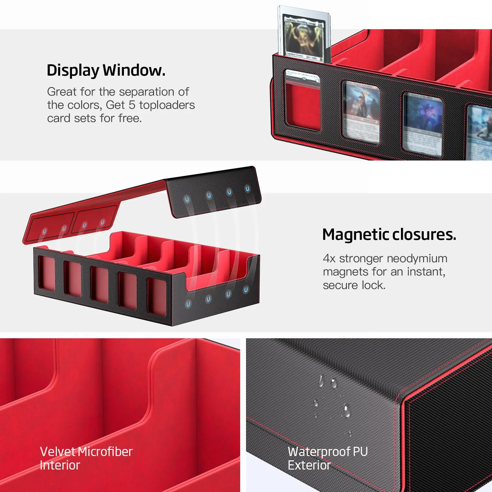 Trading Card Storage Box 5-Row 3900+ Capacity,TCG MTG Card Case with Magnetic Lid & Commander Display,Top Loader Storage for Sports Cards,Includes Dividers Dice Box view 4
